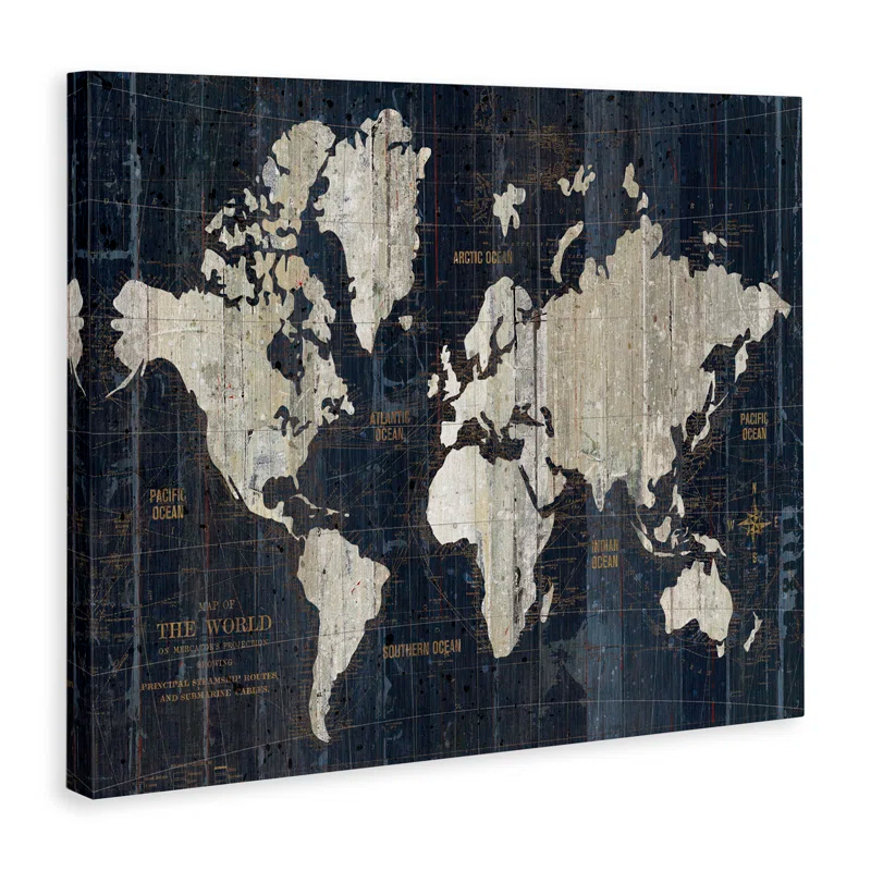 Stupell Industries Distressed Antique World Map Rustic Aesthetic by Wild Apple Portfolio - Graphic Art Print on Canvas