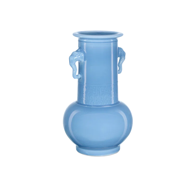 Sky Blue Porcelain Elephant Handle Decorative Vase