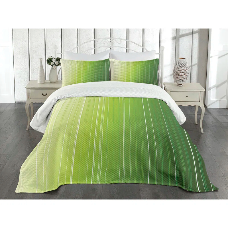 Ambesonne Ambesonne Sage Bedspread Set Ombre Color Stripe Digital Green Pale Green White