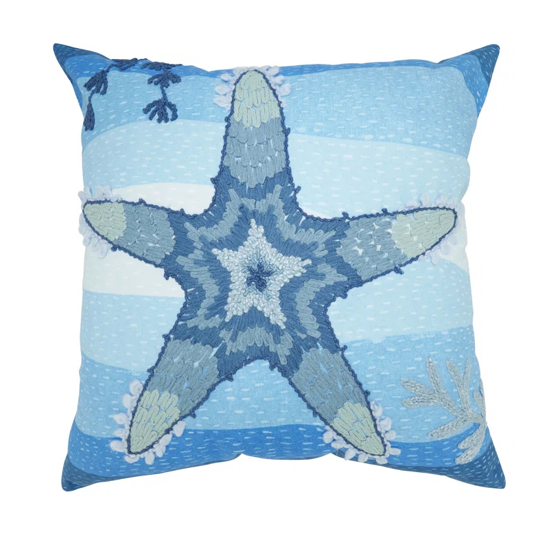 Saro Outdoor Embroidered Starfish Pillow Cover