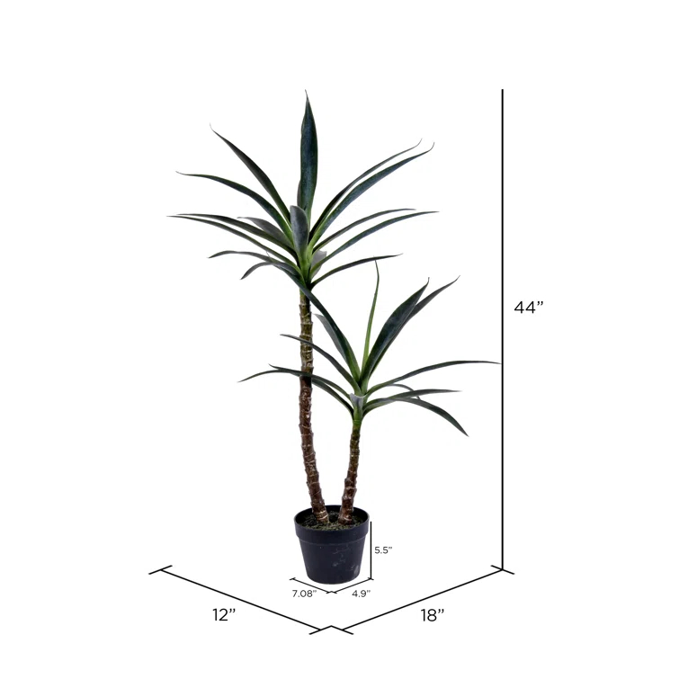 Artificial Green Yucca Tree in Black Planters Pot.