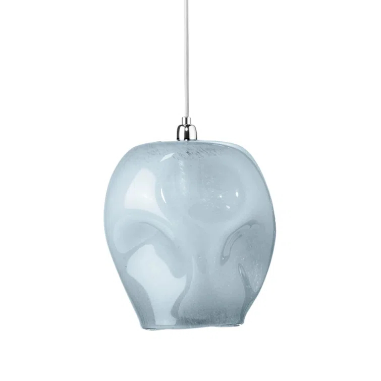 Jamie Young Co Large Coastal Dimpled Glass Pendant in Cornflower Blue/Silver