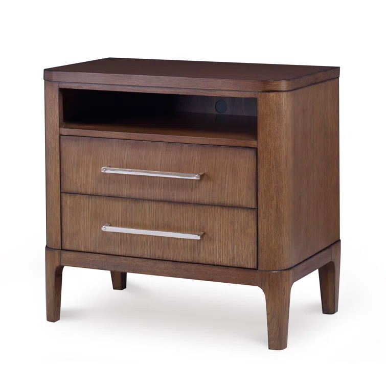 Bowery Dark Brown Oak 2-Drawer Nightstand