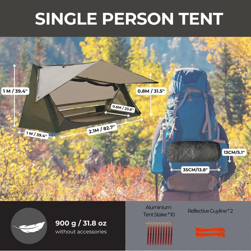 LIFETIME FLOORING LLC Backpacking Tent For Single Person, 3 Season Ultralight Tent Waterproof Silnylom Bushcraft Tent Shelter Lightweight 1 Person Tent For Camping Backpacking Hiking, NO Trekking Pole