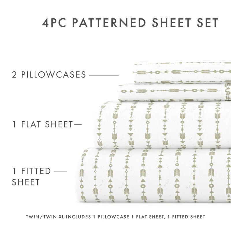 Home Beaded Arrows Striped Pattern Microfiber Sheet Set