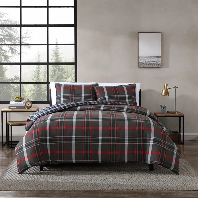 Eddie Bauer Eddie Bauer Willow Plaid Reversible Grey Duvet Cover Set