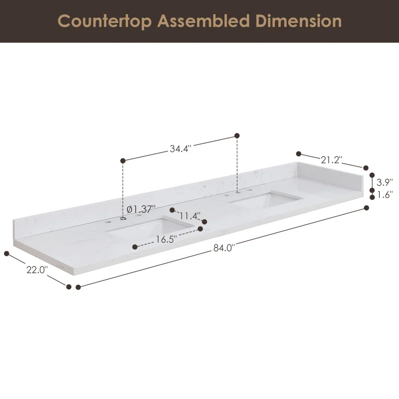 Altair Oderzo 84" Resin Double Vanity Top with Sink and 6 Faucet Holes