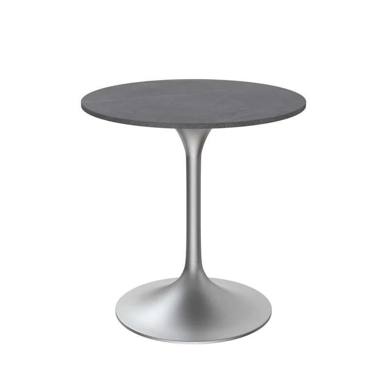 George Oliver Heatherton 27" Round Dining Table with Sintered Stone Top and Brushed Silver Stainless Steel Pedestal Base Kitchen Table Seats 2-4 Person