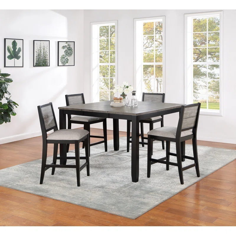 Crafters and Weavers Heritage Design - Elodie 5-Piece Extension Leaf Counter Dining Set Black