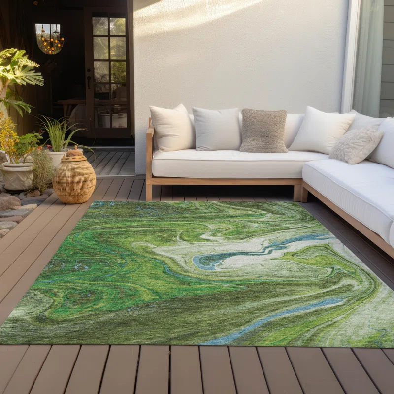 Machine Washable Indoor/Outdoor Chayden ACN1061 Green Rug