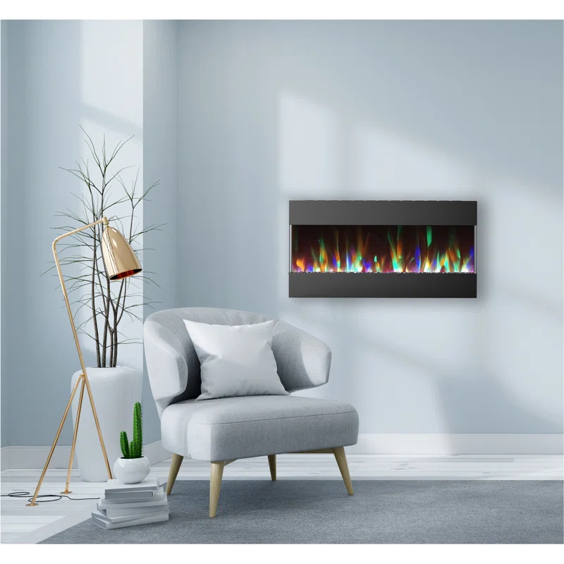 Cambridge Cambridge Recessed Wall Mounted Electric Fireplace with Crystal Rock Display