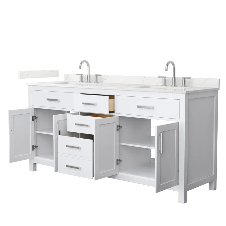 Wyndham Collection Beckett 72" Freestanding Double Bathroom Vanity with Quartz Top