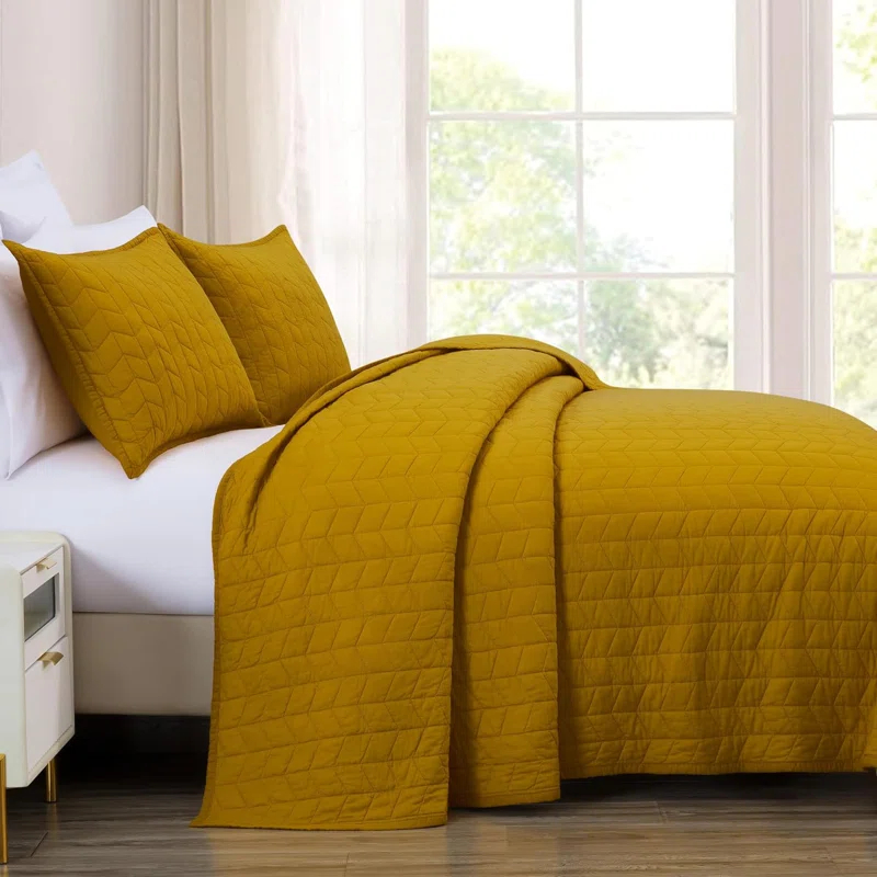 Chezmoi Collection Solid Color Embroidery Stitching Cotton Quilt Sets Cotton Quilt Set