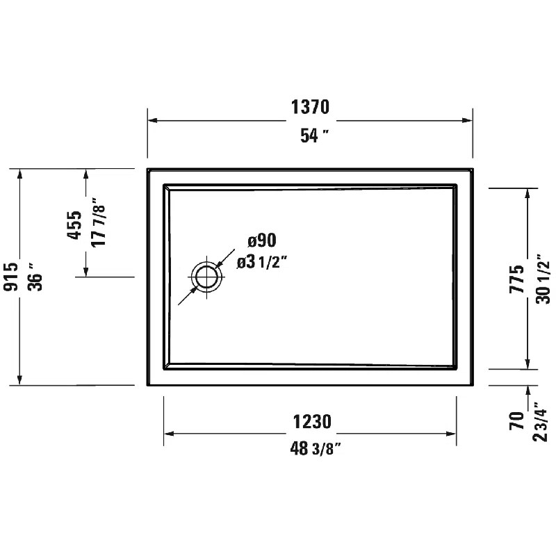 Duravit 720244000000090 Architec 36" W x 60" D Single Threshold Shower Base
