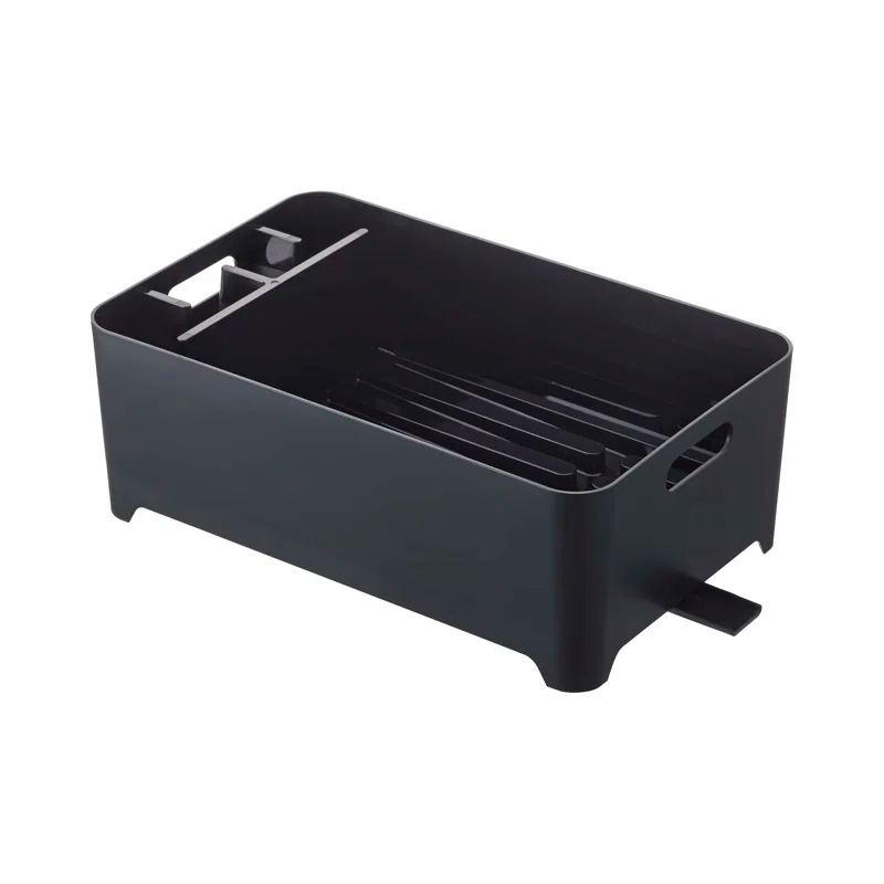 Yamazaki Home Tower Yamazaki Home Dish Drying Rack with Drainage Spout, 1.25 gallon, Utensil Holder, Handles