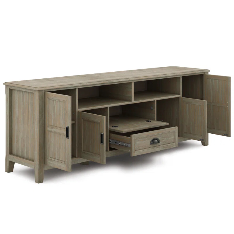 Simpli Home Burlington 72"W Solid Wood TV Stand for TVs up to 80" with 4 Cabinets