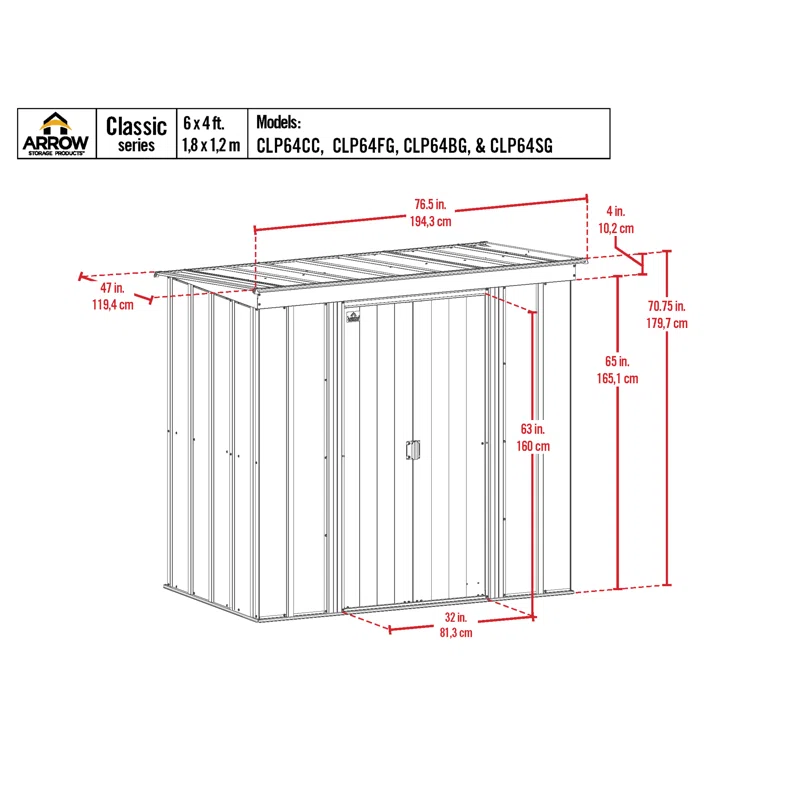 Arrow Arrow 6 ft. W x 4 ft. D Metal Tool Shed