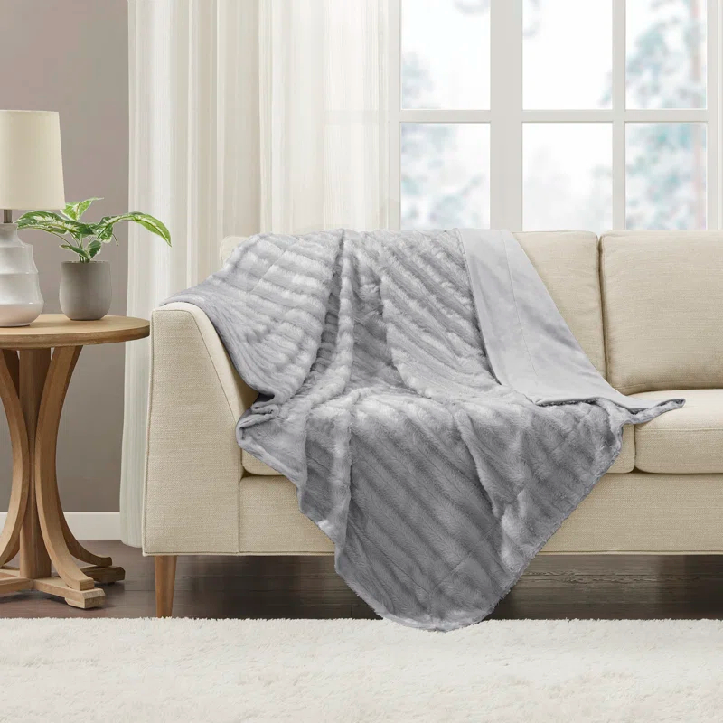 Madison Park Duke Gray Long Fur Throw 50x60"