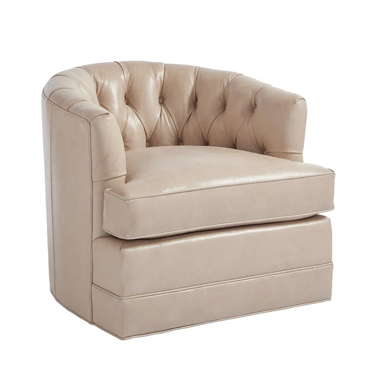 Barclay Butera Upholstery Leather Swivel Barrel Chair