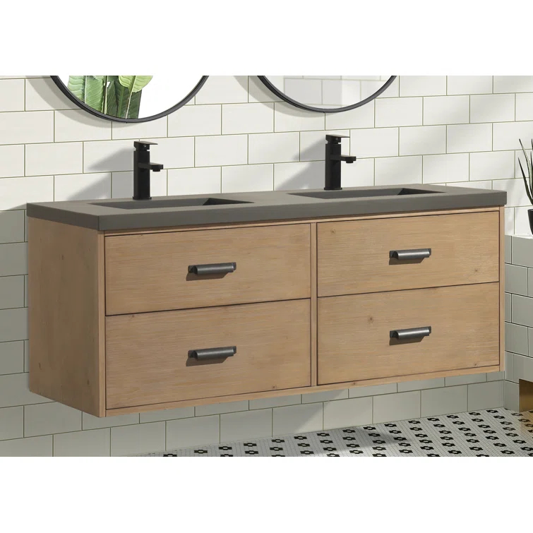 Sand & Stable™ Clary 55'' Double Bathroom Vanity with Concrete Top
