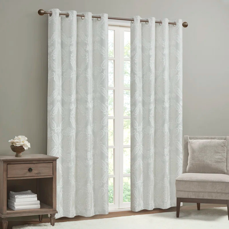 Amelia Knitted Jacquard Paisley Total Blackout Grommet Top Curtain Panel