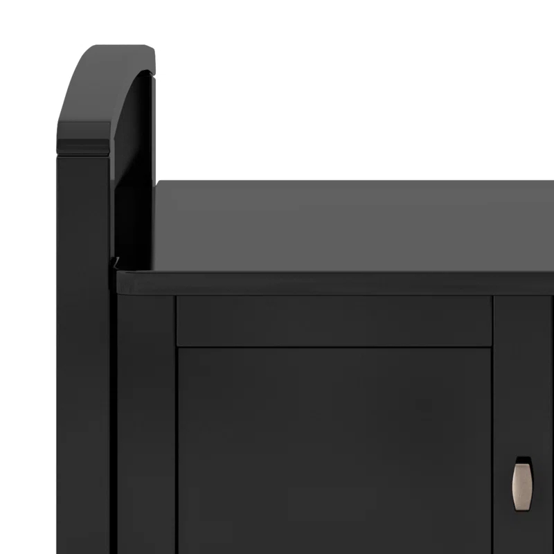 Simpli Home Warm Shaker 44"W Solid Wood Entryway Storage Bench with 3 Cabinets, Shaker-Style Doors and Interior Shelves