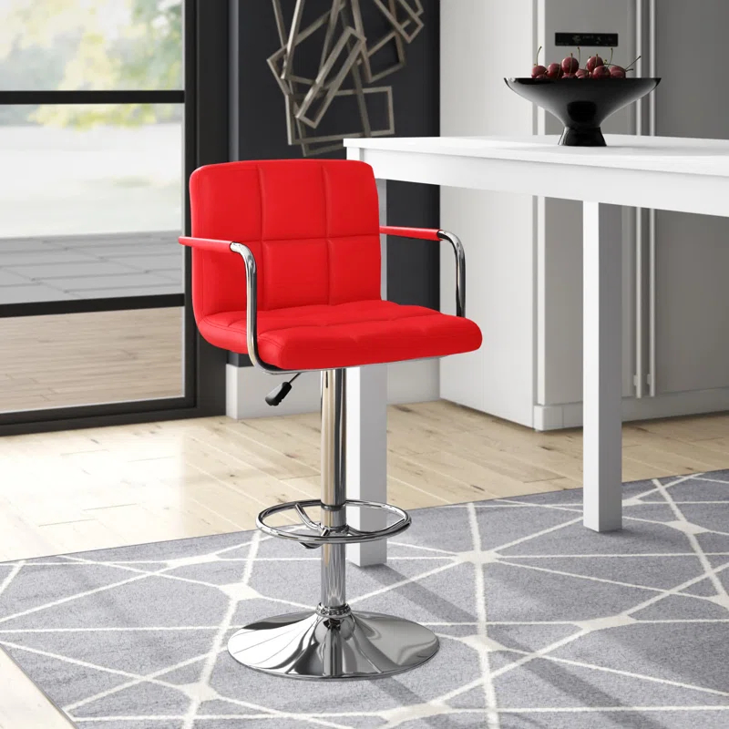 Flash Furniture Contemporary Quilted Vinyl Adjustable Height Barstool with Arms and Chrome Base