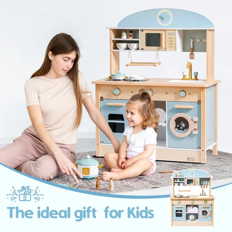 ROBUD Solid Wood Play Kitchen & Accessories Set, Preschool Kitchen Set, Kids Kitchen Playset