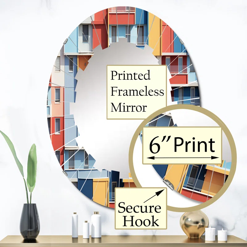 Design Art Cityscape Colorful Patterns I Oval Wall Mirror