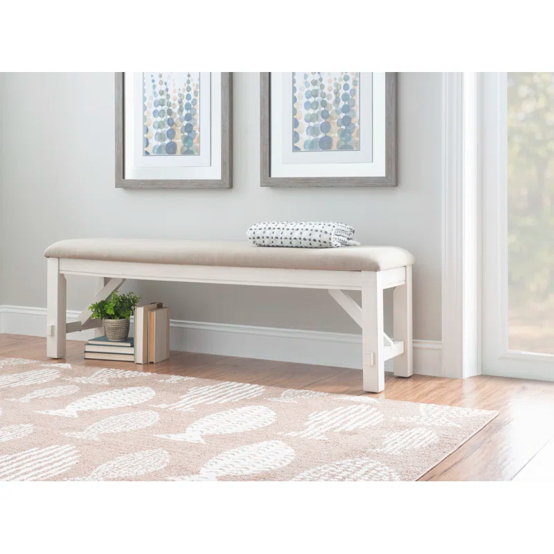 Gigi 60" Solid Wood and Upholstered Farmhouse Dining Bench