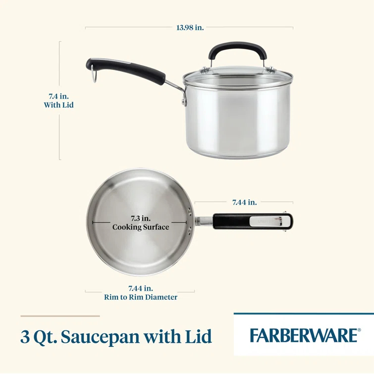 Farberware Farberware Brilliance Stainless Steel Saucepan With Lid, Dishwasher Safe And Induction Suitable, 3 Quart, Silver