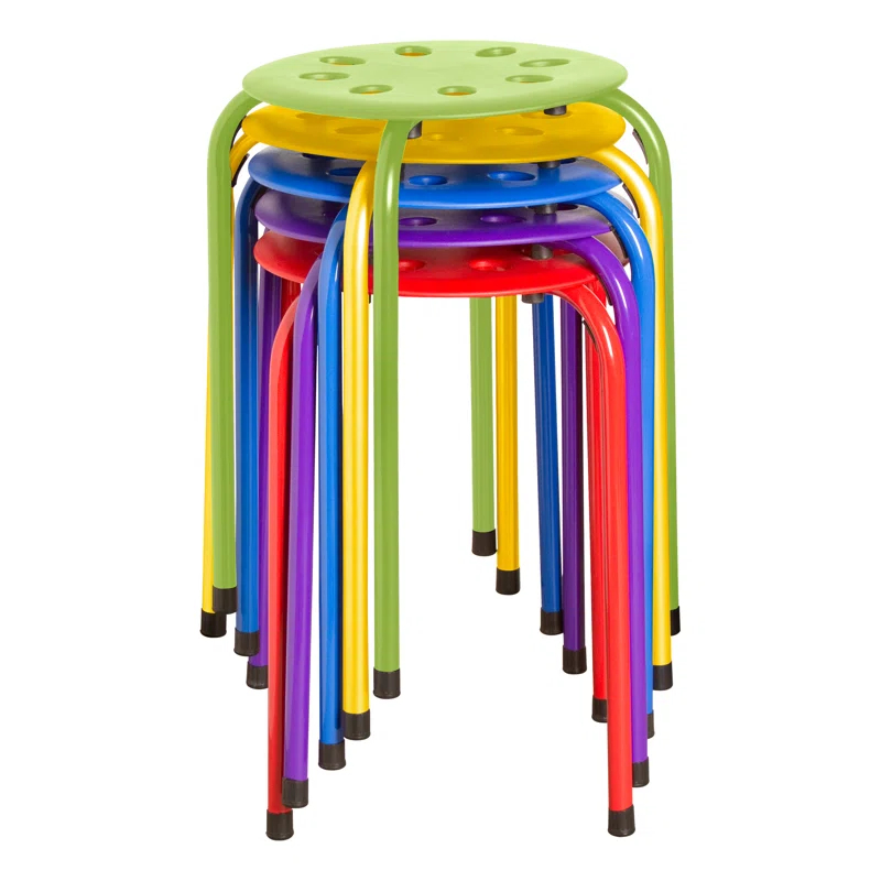 Assorted Color Plastic Stacking Classroom Stool (Set of 5)
