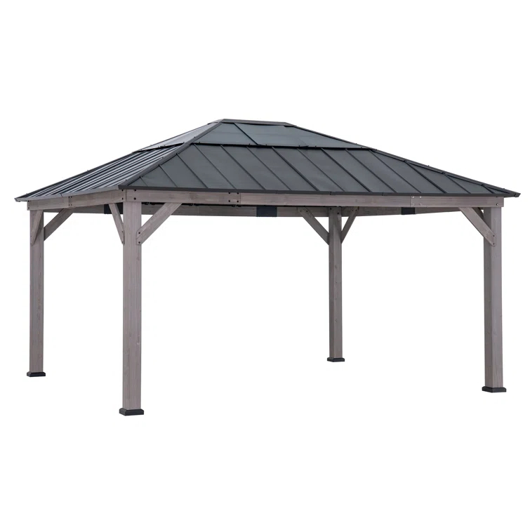 Sunjoy Sunjoy Hardtop Gazebo 13 x 15 ft. Standard Cedar Framed Wood Gazebo, Outdoor Patio Gazebo