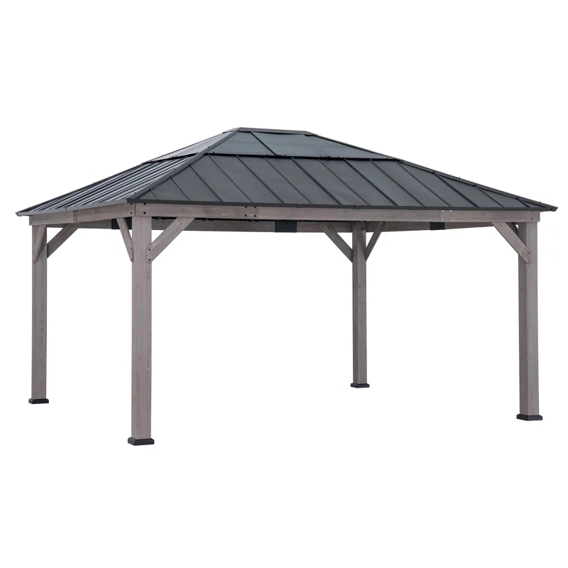 Sunjoy Sunjoy Hardtop Gazebo 13 x 15 ft. Standard Cedar Framed Wood Gazebo, Outdoor Patio Gazebo