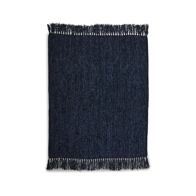 Benjara Emily Throw Blanket Set Of 3, Textured Woven Knotted Fringe, Polyester (Set of 3)