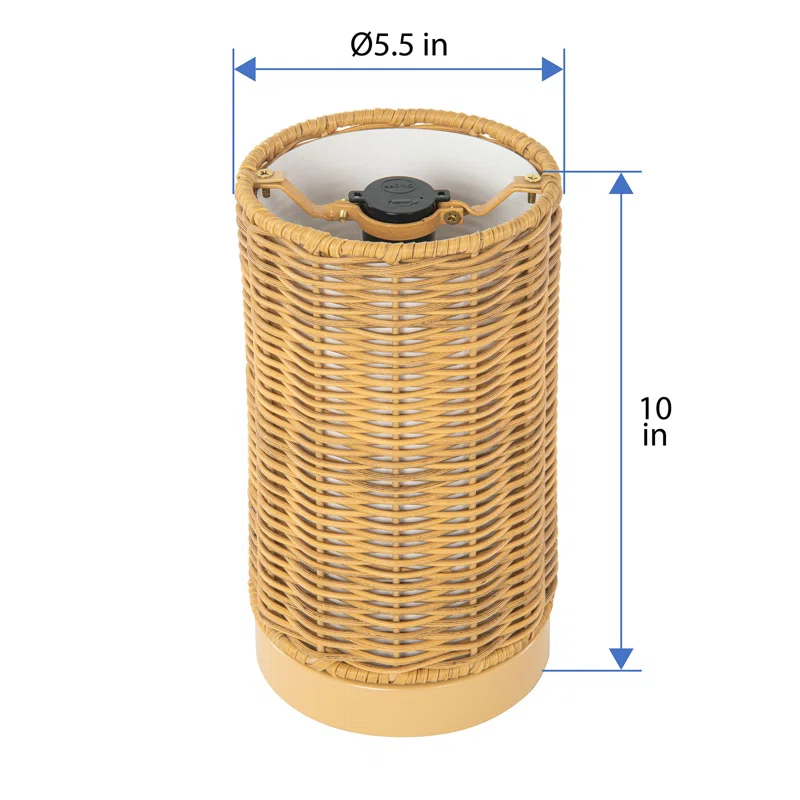Kouboo All Weather Wicker Indoor/Outdoor Rechargeable LED Drum Table Lamp, Natural Color