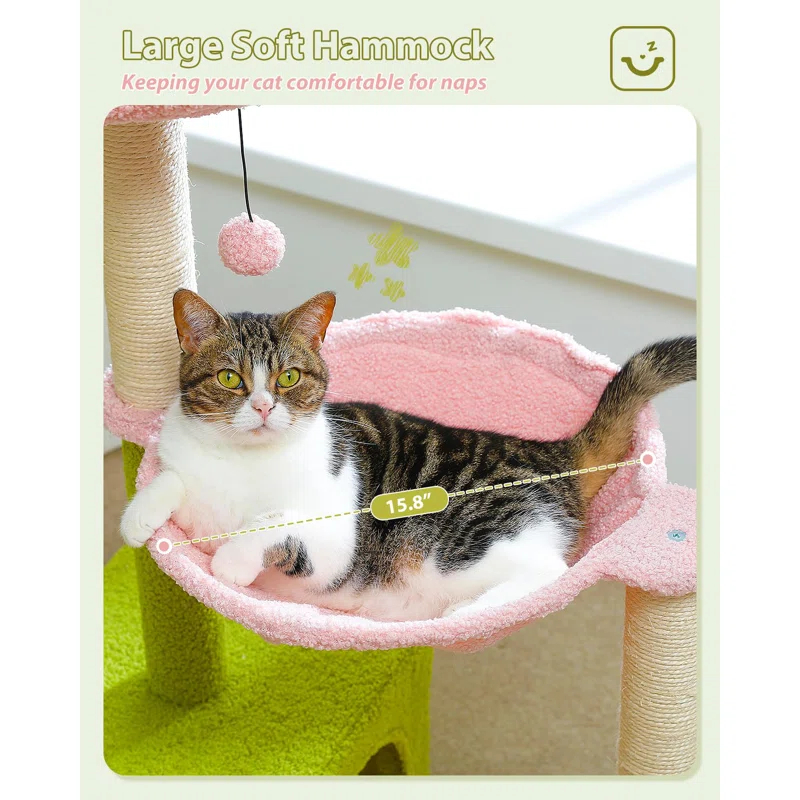 Tucker Murphy Pet™ Flower Cat Tree With Large Metal Frame Hammock, 35" Cute Cat Tower With Sisal Scratching Posts For Small Indoor Cats, Cat Condo With Pink Top Perch For Kittens, Pink