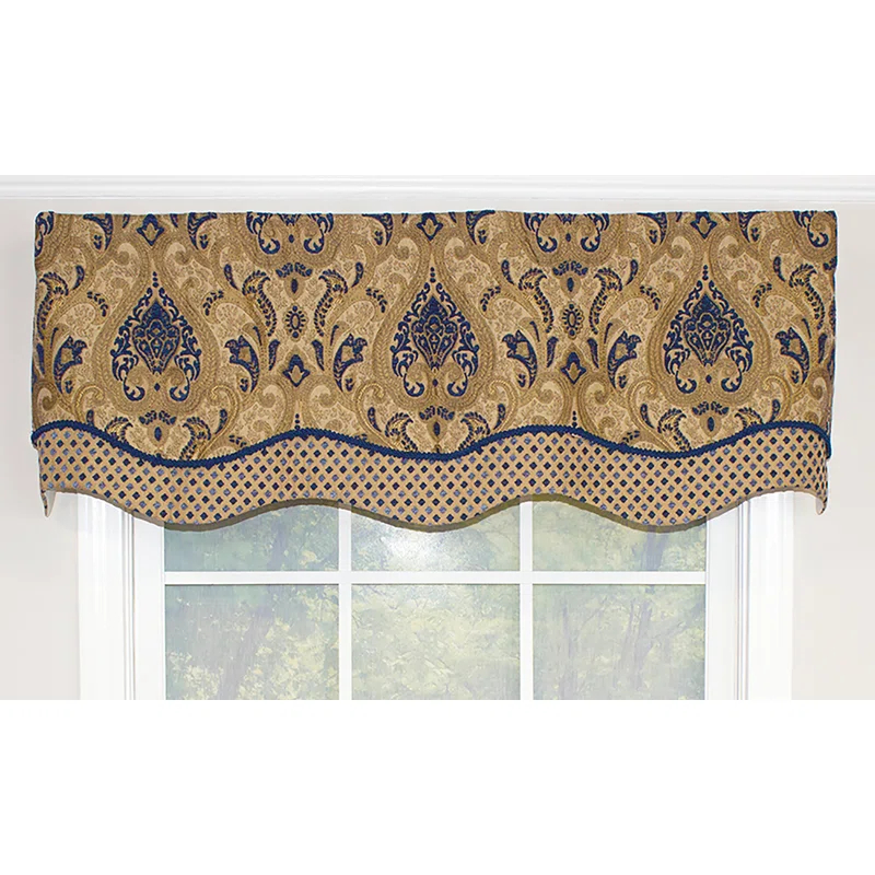 RLF Home Paisley Damask Cotton Blend Scalloped 51'' W Window Valance