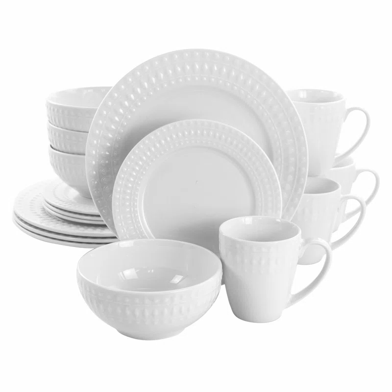 Elama Cara 16 Piece Porcelain China Dinnerware Set - Service for 4