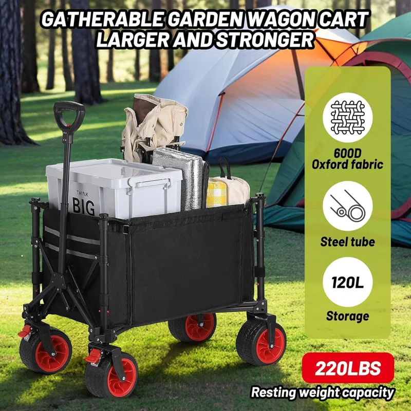 Zstar 220lb Capacity Folding Utility Cart, 360° Swivel Wheels