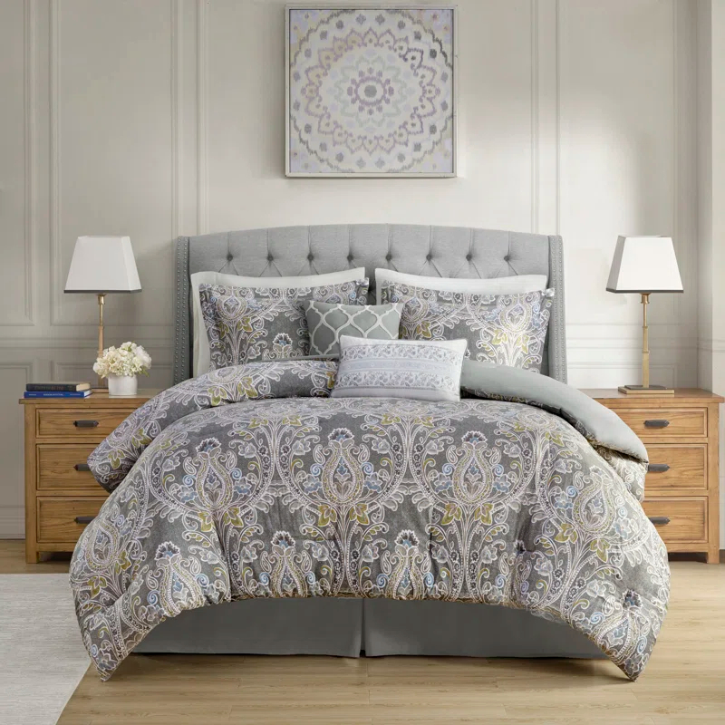 Harbor House Hallie Gray Traditional 6 Piece 100% Cotton Comforter Set