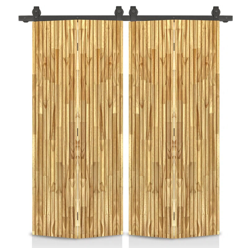Calhome Japanese Series Stained Pine Wood Bi-Fold Barn Door with Sliding Hardware Kit