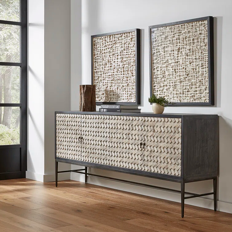 Charcoal and Whitewashed 79" Transitional Buffet Table with Braided Design
