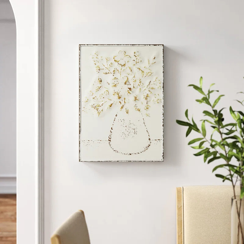 Kelly Clarkson Home Embossed Metal Wall Art with Flowers in Vase