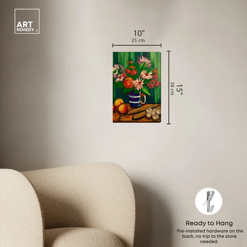 Art Remedy Floral Vase and Fruits