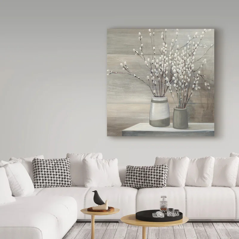 Trademark Fine Art " Pussy Willow Still Life Gray Pots Crop "