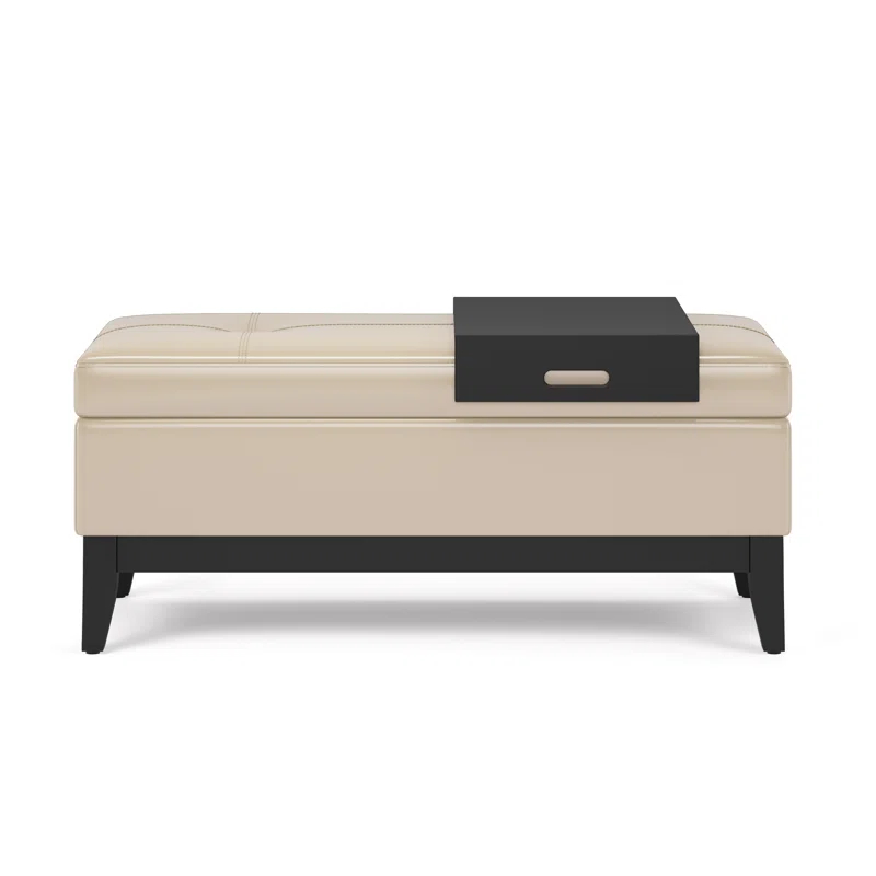 Simpli Home Oregon 42"W Upholstered Storage Ottoman Bench with Lift-Top Lid and Tray