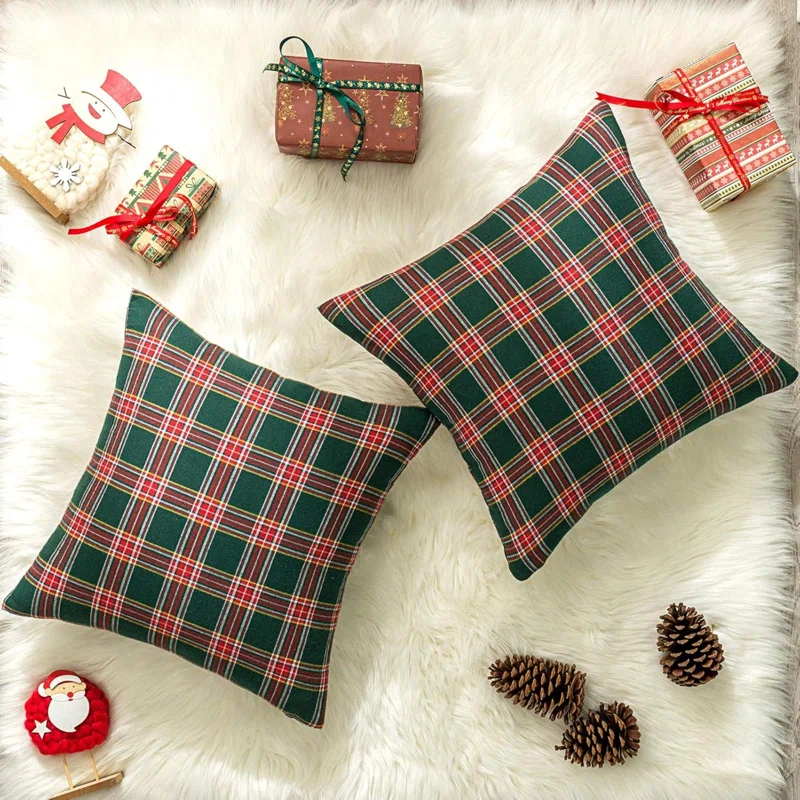 Textiles Hub Pack Of 2 Christmas Plaid Decorative Throw Pillow Covers Scottish Tartan Cushion Case For Farmhouse Home Holiday Decor
