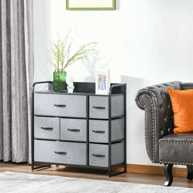 Red Barrel Studio® 7-Drawer Dresser, Fabric Chest Of Drawers, 3-Tier Storage Organizer For Bedroom Entryway, Tower Unit With Steel Frame Wooden Top