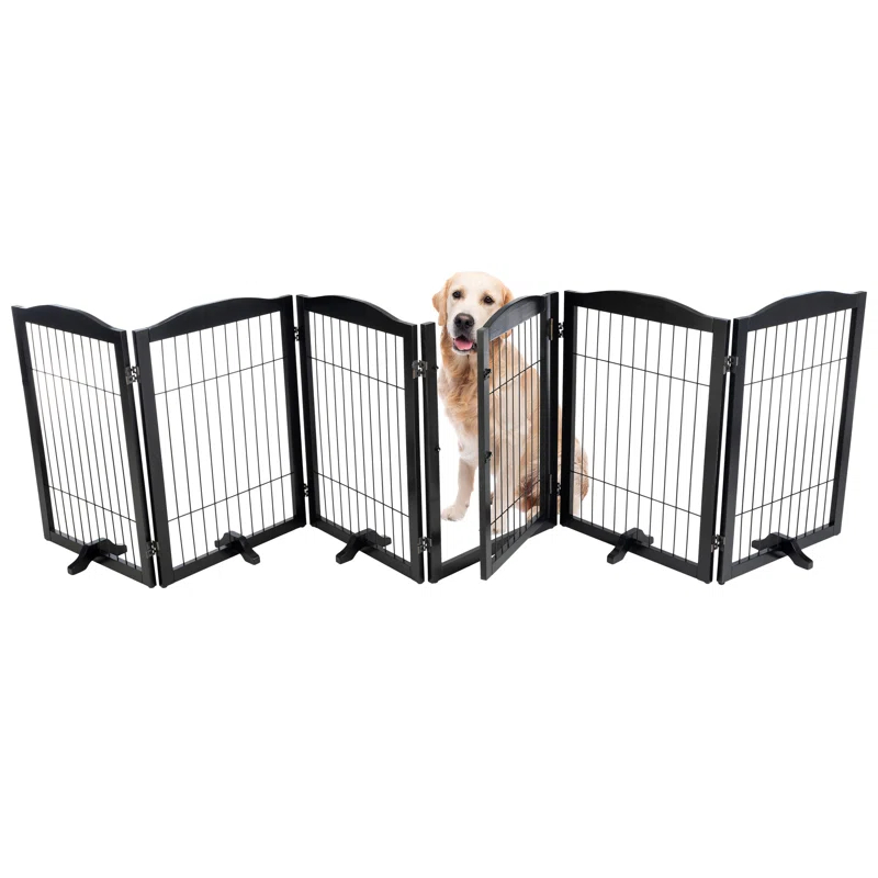 PETMAKER Pet Gate - 6-Panel Indoor Folding Dog Fence for Stairs or Doorways - 132.5x31.5-Inch Freestanding Play Pen with Support Feet